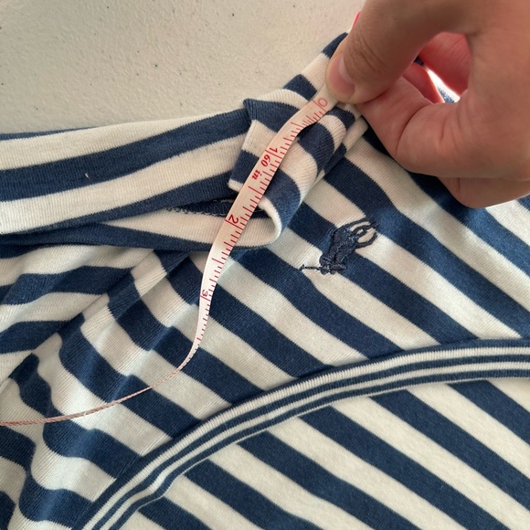 Ralph Lauren Blue & White Striped V-Neck Women's Logo Tee | Medium - Picture 7 of 9